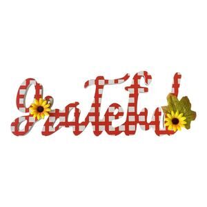 🍁 Grateful Buffalo Plaid Sign – Red Gingham Fall Decor with Sunflowers 🌻